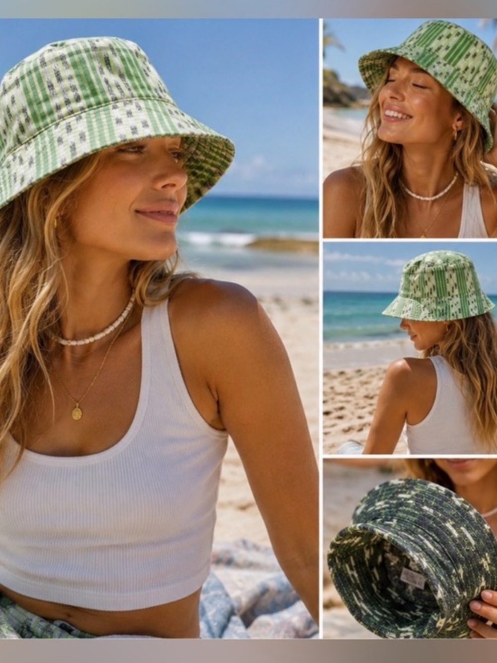 NWT Aerie Reversible Green Patterned Bucket Hat